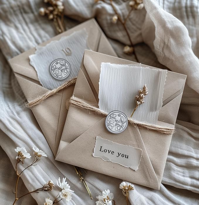 UNIQOOO Wax Seal Stickers - 3D Magnolia Wedding Invitation Envelope Botanical Seal Stickers, 50 Pcs Self- Adhesive Silver Stickers, Perfect for Invitation, Christmas, Gift Wrapping, Party