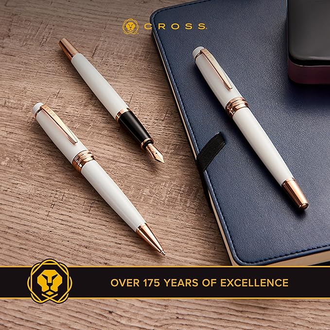 Cross Bailey Medalist Stainless Steel Medium Nib Fountain Pen - Professional Fountain Pen for Effortless Writing - Refillable - Black Ink - Gift-Ready