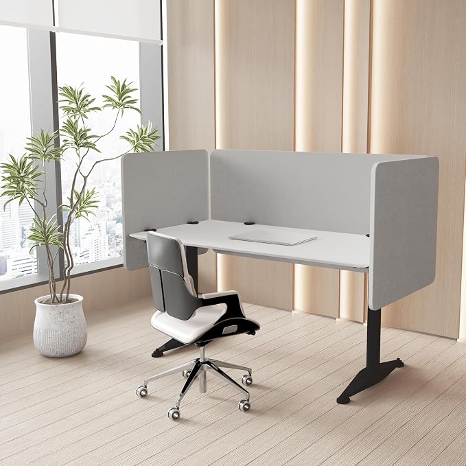 47.2 Inch Desk Divider Panels Set, Acoustic Divider Panel for Privacy, Fabric Wrapped Room Dividers for Office, Easy Assemble, Light Grey