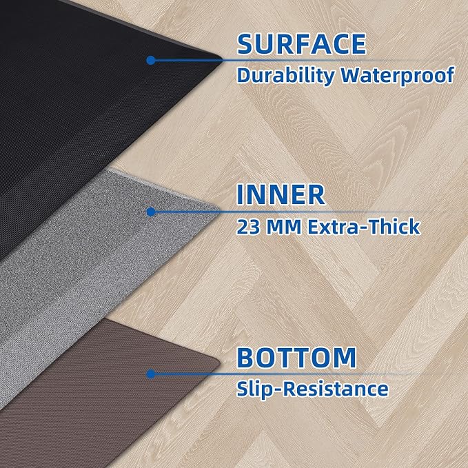 2 PCS Anti Fatigue Kitchen Mats for Floor, Grey 9/10 Extra Thick Cushioned Standing Desk Mat, Comfort Memory Foam Ergonomic Rugs and Mats Non-Slip Waterproof for Office, Kitchen, 20"x32"+20"x48"