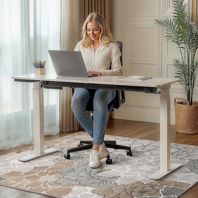36"x48" Office Chair Mat for Hardwood Tile Floor, Under Desk Carpet Protector for Rolling Computer Chair Mat, Machine Washable Area Rug, Anti-Slip 1/5" Thick Low Pile Thin Vinyl Floor Mat, Taupe Grey