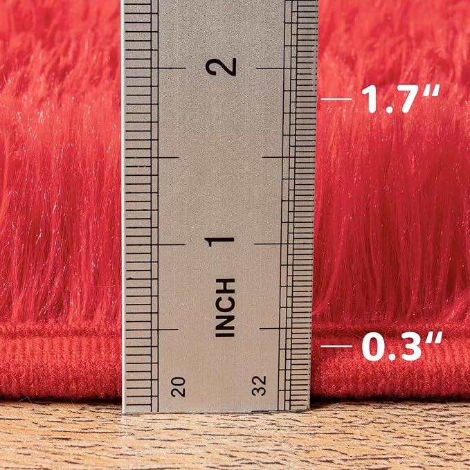 Awaytail Round Fluffy Circular Rug 8FT Red - Super Soft Shaggy Furry Carpet for Kids & Nursery