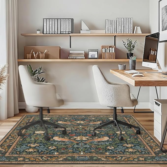 36"x48" Office Chair Mat for Hardwood Tile Floor, Under Desk Carpet Protector for Rolling Computer Chair Mat, Machine Washable Area Rug, Anti-Slip 1/5" Thick Low Pile Thin Vinyl Floor Mat, Deep Green