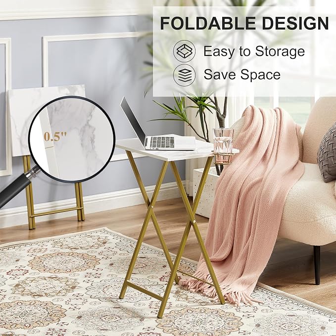VECELO Folding TV Tray for Eating Set of 4, Portable Dinner/Snack Table with Cup Holder for Couch, Living Room and Small Space, Gold
