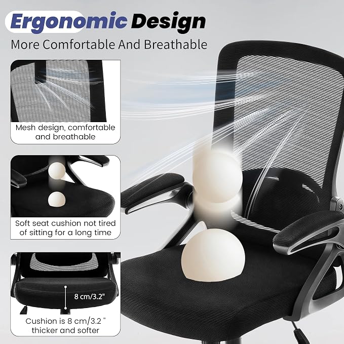Executive Office Chair with Adjustable Lumbar Support Flip-Up Arms,Black | Desk Chair Breathable Mesh Comfy Computer Chairs with Flip-up Armrests Executive Task Chair for Adults Home Office,400lbs