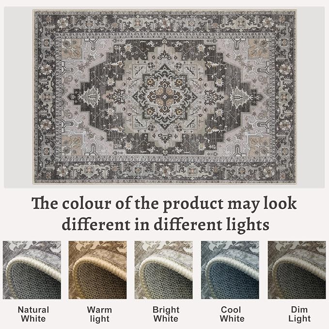 Tangsoo 6x9 Washable Area Rugs for Living Room, Vintage Indoor Non Slip Large Area Rugs, Oriental Print Carpet, Soft Boho Low Pile Rug Foldable Floor Rug for Bedroom Dining Room Home Decor Grey/Taupe