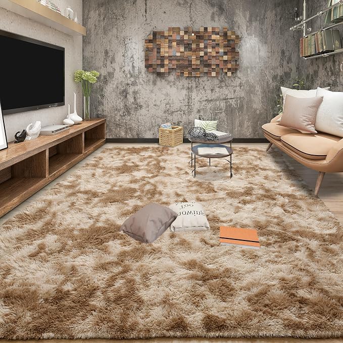 Tepook Area Rugs 9x12 for Living Room, Super Soft Fluffy Rugs for Bedroom, Modern Shaggy Rug Fuzzy Carpets for Kids, Plush Indoor Nursery Home Decor Rug with Non-Slip Bottom, Tie-Dyed Beige