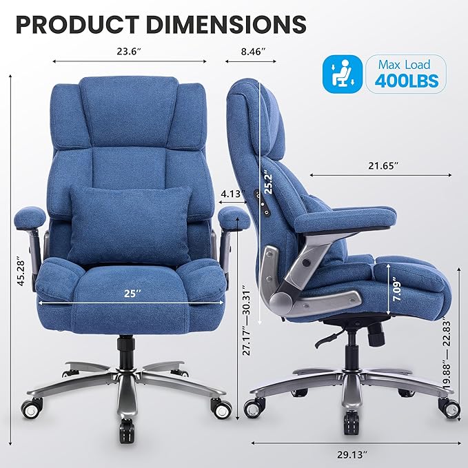 400lbs Big and Tall Executive Chair, Heavy Duty High Back Home Desk Chair | Ergonomic Office Chairs with 3D Kneading Massage, 3D Armrests, 5 Quiet Dual Rubber Wheel, Thick Pocket Spring Cushion