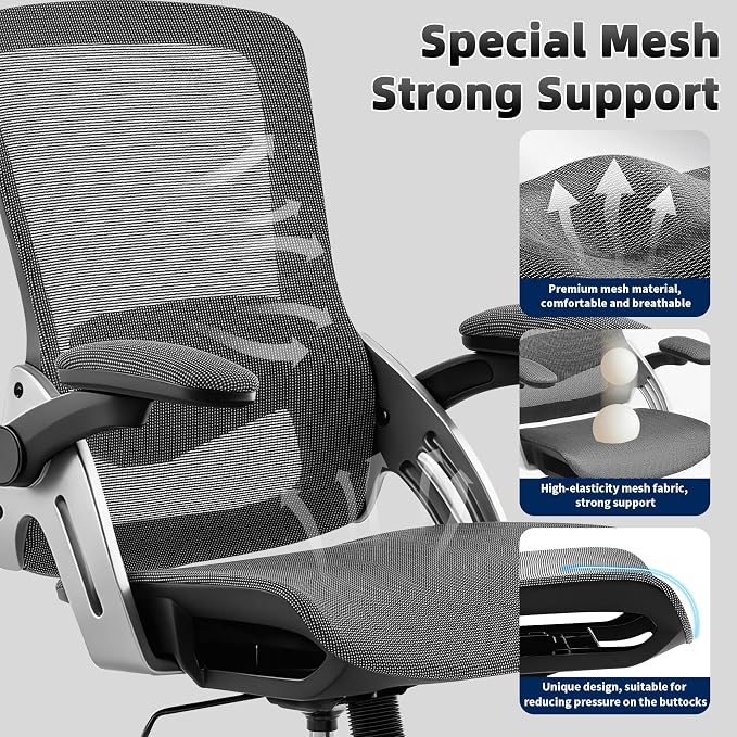 Fizzin Ergonomic Office Chair Mesh Computer Desk Chairs with 3D Armrests | Office Chair with Adjustable Lumbar Support, 90°-125° Tilt, Wide Mesh Seat Swivel Task Chair for Home Office