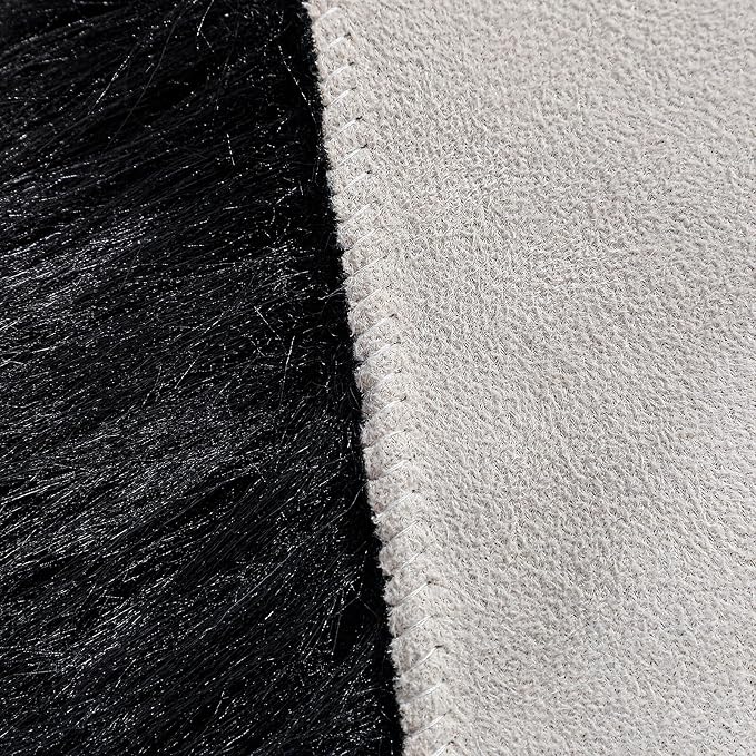 linmopm Faux Fur Rug Sheepskin Shag Fluffy Fuzzy Black 6x9 ft Rugs for Bedroom Bedside Bed Floor Living Room Plush Rectangle High-Density Cushion Carpet Super Sofa Cover