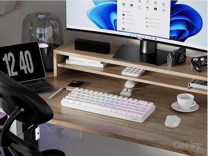 Geeky GK65 65% | Hot Swappable Mechanical Gaming Keyboard | 68 Keys Multi Color RGB LED Backlit for PC/Mac Gamer | ANSI US American Layout (White, Mechanical Brown)