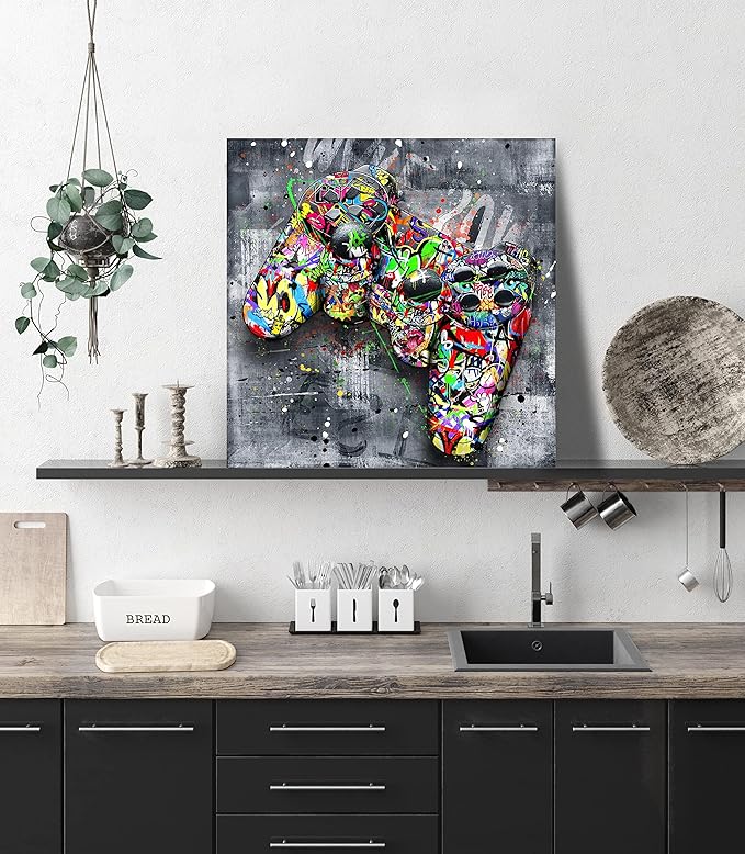 SIXTTART Gaming Wall Decor for Bedroom - Graffiti Wall-Art - Boys Bedroom Decor - Street Canvas Wall Art 20" W x 20" H Stretched And Framed Ready to Hang