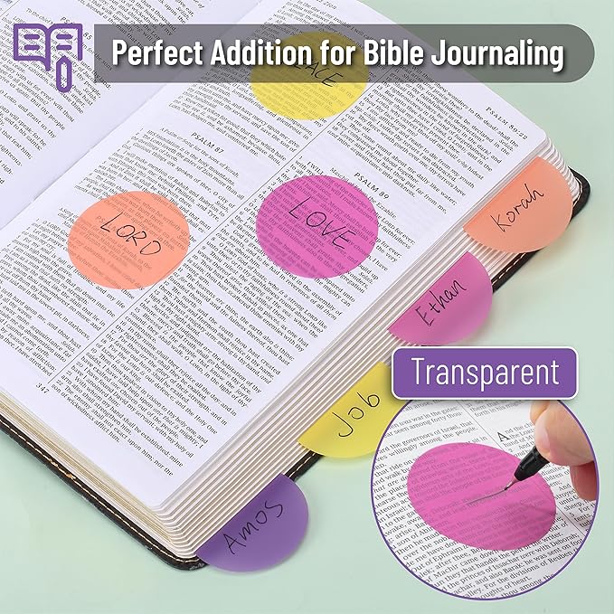Mr. Pen- Round Transparent Sticky Notes, 1.8”, 8 Pads with Black Fineliner | 400 Sheets, Smooth Writing, Water-Resistant, Clean Removal, Easy-Peel Sticky Notes for Bible Journaling & Planning, Sunset