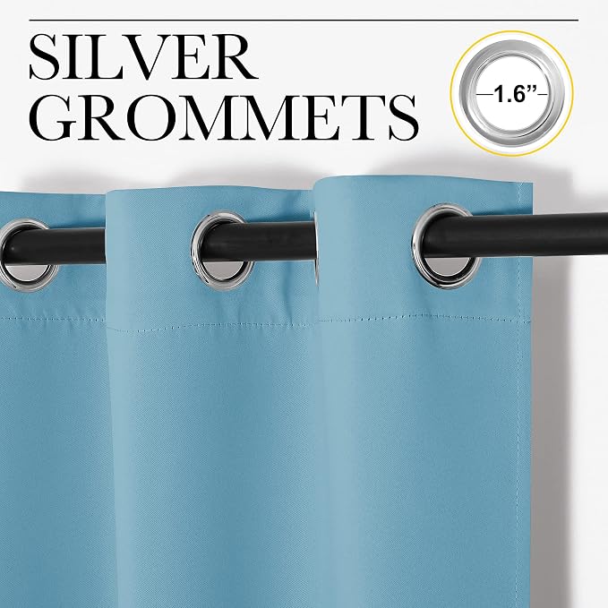 NICETOWN Window Treatment Thermal Insulated Solid Grommet Room Darkening Curtains/Drapes for Bedroom (Set of 2 Panels, 42 by 63 inches Long, Teal Blue=Light Blue)