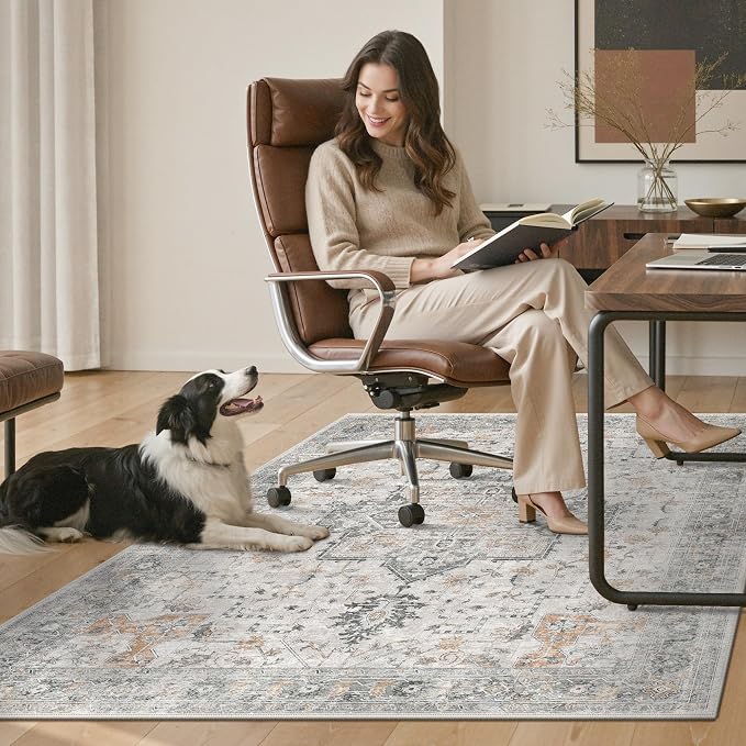 30"x48" Office Chair Mat for Hardwood Tile Floor, Under Desk Carpet Protector for Rolling Computer Chair Mat, Machine Washable Area Rug, Anti-Slip 1/5" Thick Low Pile Thin Vinyl Floor Mat, Taupe