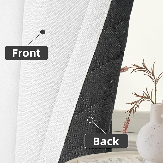 DriftAway Blackout Soundproof Thermal Insulated Linen Textured Curtains with Quilted Thermal Lining for Cold and Heat Blocking Noise Reducing Daytime Sleep 1 PC 52 Inches by 72 Inches White