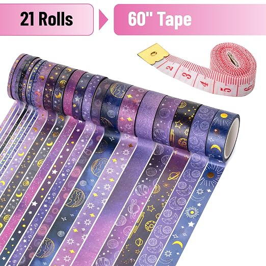 Mr. Pen- Washi Tape Set, 21 Rolls, Assorted Sizes, 5.5 Yards/Roll | Washi Tape for Scrapbook, Arts, Crafts, Journals and Planners, Outer Space Design