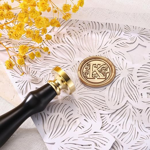 Yoption Traditional Initial Alphabet Wax Seal Stamp with 120 Antique Gold Wax Seal Beads Kit for Wedding Engagement Party Invitation Envelope Christmas Gift Wrap - Letter K