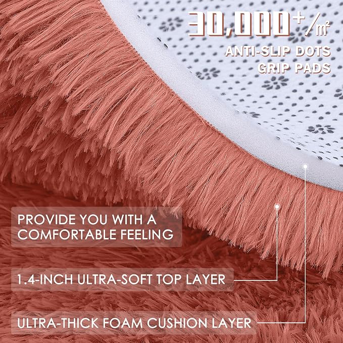 OLANLY 8x10 Machine Washable Large Area Rugs for Living Room, Bedroom, Soft Fluffy Shaggy Bedside Rug, Indoor Floor Carpet for Kids Girls and Boys, Dorms, Nursery, Home Decor Aesthetic, Rust Red