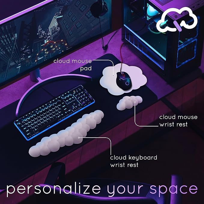 Purple Cloud Keyboard Wrist Rest – Create-ables Qloud Purple Wrist Rest for Computer Keyboard and Mouse, Ergonomic Memory Foam Wrist Pad with Non-Slip Base, Includes Cloud Mouse Pad