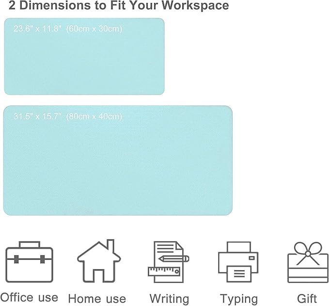 SUJAYU Dual Sided PU Leather Desk Pad, Mouse Pad, Office Desk Mat, Non-Slip Laptop Desk Pad, Waterproof Desk Writing Pad for Office and Home (31.5" x 15.7", Light Blue+Sliver)