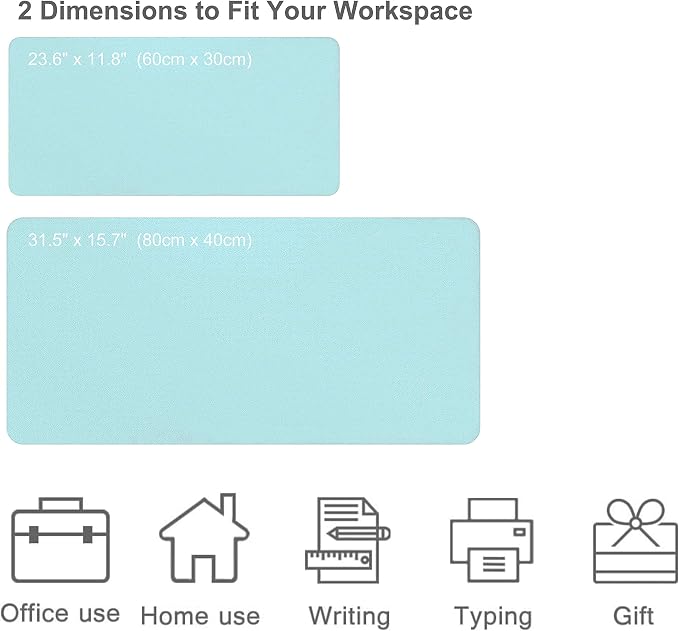 SUJAYU Dual Sided PU Leather Desk Pad, Mouse Pad, Office Desk Mat, Non-Slip Laptop Desk Pad, Waterproof Desk Writing Pad for Office and Home (23.6" x 11.8", Light Blue+Sliver)
