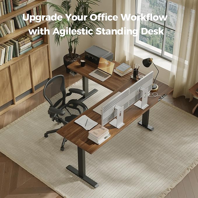 Agilestic 63 x 55 Inch L Shaped Standing Desk Adjustable Height, Corner Standing Desk, Sit Stand Up Computer Table, Splice Board, Dark Walnut