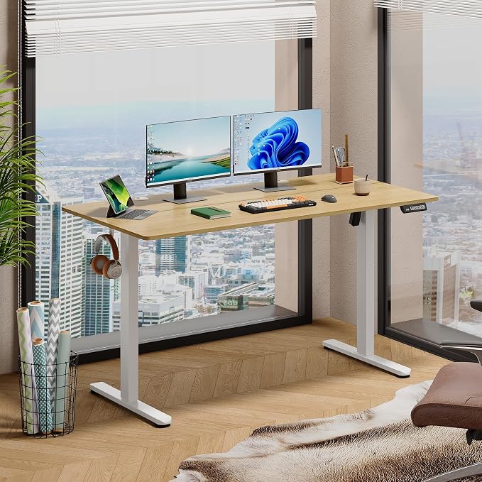 DEVAISE 55 Inch Standing Desk with Split Top, Ergonomic Computer Desk, Maple
