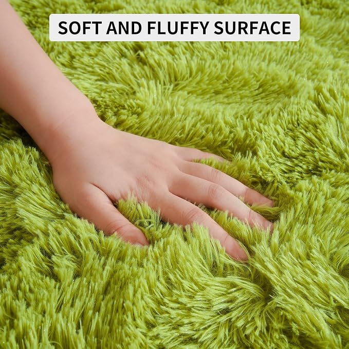 Tepook Fluffy Grass Green Rugs for Living Room Bedroom, 5x8 Soft Area Rug Moss Green Kids Girls Boys Rug, Indoor Plush Shaggy Non-Slip Carpet for Nursery Classroom Dorm Home Decor