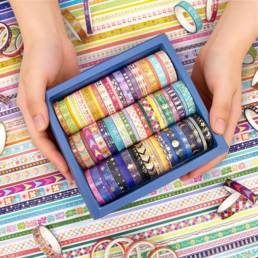 66 Rolls Gold Foil Washi Tape Set - Decorative Washi Stickers, Colored Tape, Cute Washi Tapes for Journaling Supplies, Scrapbooking Supplies kit, Junk Journal, Craft Supplies