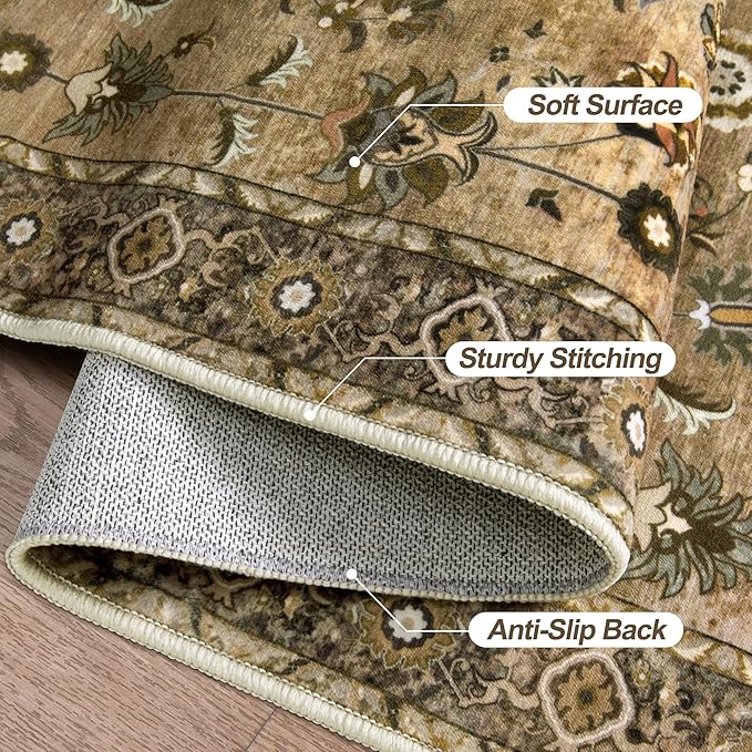 Tangsoo Vintage Brown 2x3 Washable Rugs for Entryway, Small Area Boho Non-Slip Front Door Rug, Farmhouse Accent Rug Doormat, Soft Low Pile Rugs for Indoor Entrance Entry Kitchen Bedroom Home Decor