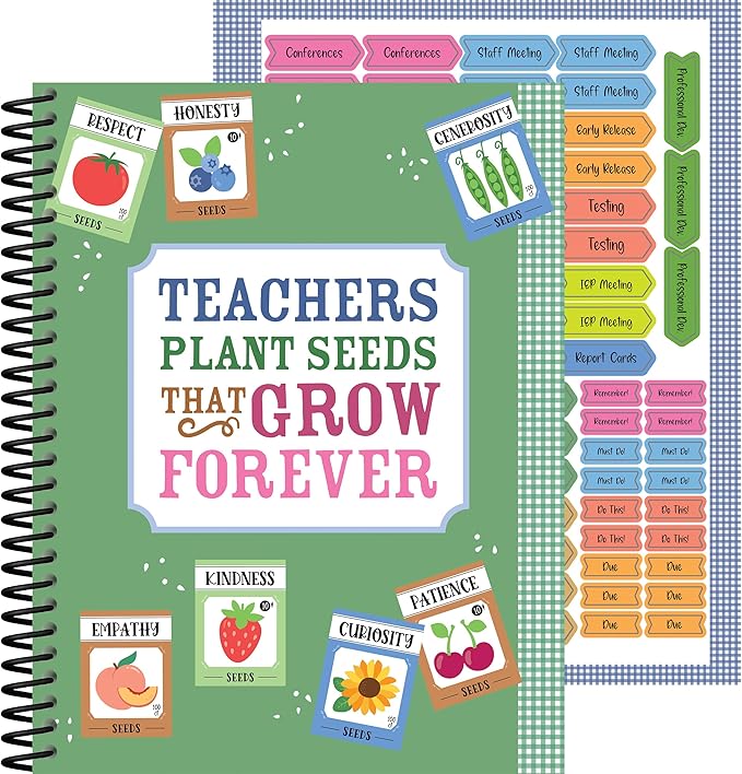Carson Dellosa Education Teachers Plant Seeds That Grow Together 128-Page Teacher Planner, Undated 8"x11" Lesson Plan Farmers Market Themed Book With Stickers, Class Schedule, Weekly Calendar, Classroom Must Haves, Homeschool Essentials, School Supplies