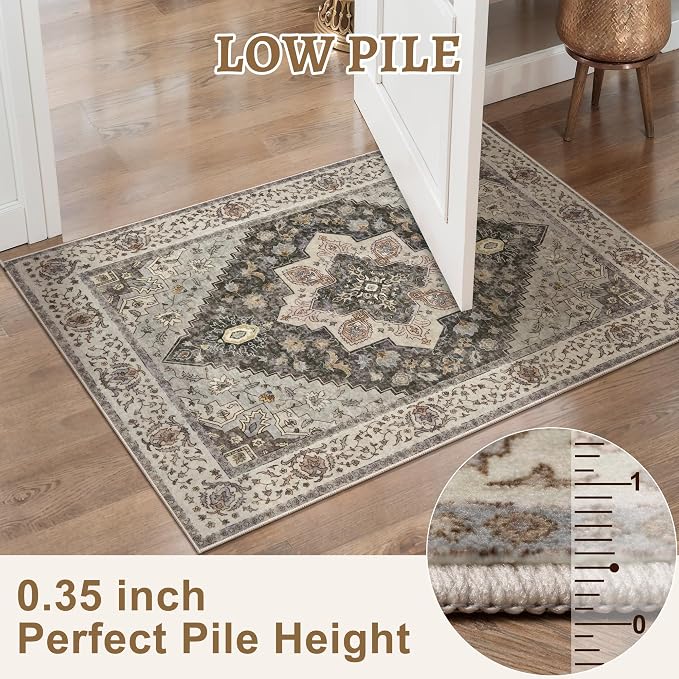 Tangsoo 3x8 Runner Rug for Hallway, Farmhouse Long Washable Hallway Runner Rugs, Non Slip Vintage Soft Low Pile Rug Runner, Indoor 8ft Carpet Runners for Kitchen Bedroom Entryway Living Room Grey