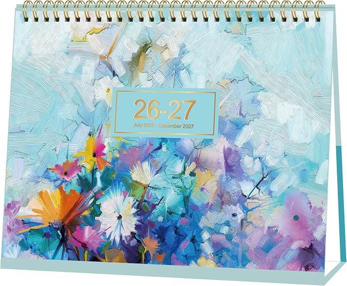 2026-2027 Desk Calendar - Standing Flip Desktop Calendar 2026-2027, JUL 2026 - DEC. 2027, 9.8" x 8.3", Desktop Calendar, Memoranda Lined Pages with Thick Paper, Strong Twin-Wire Binding