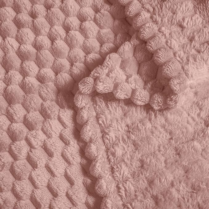 Vessia Flannel Fleece Throw Blanket(50x70 inch), 3D Jacquard Pink Fuzzy and Warm Blanket for Couch,Sofa,Bed,Chair, 300GSM Super Soft Touch Cozy Lightweight Throw for All-Season Home Decor