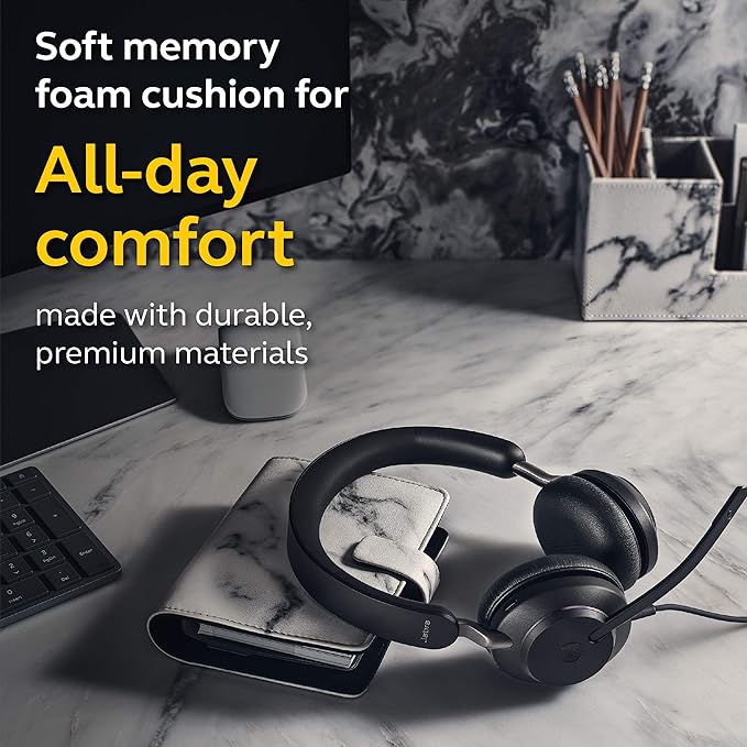 Jabra Evolve2 40 MS Wired Headphones, USB-C, Stereo, Black – Telework Headset for Calls and Music, Enhanced All-Day Comfort, Passive Noise Cancelling Headphones, MS-Optimized with USB-C Connection