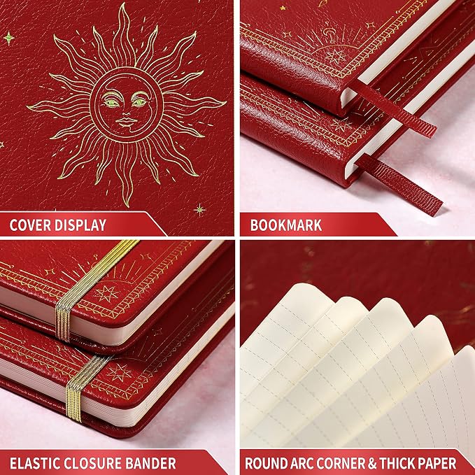 Artfan Ruled Notebook/Journal – Premium Thick Paper Faux Leather Classic Writing Notebook with Pocket + Page Dividers Gifts, Banded, Large, 144 Pages, Hard Cover, Lined (5.8 x 8.4) - Red