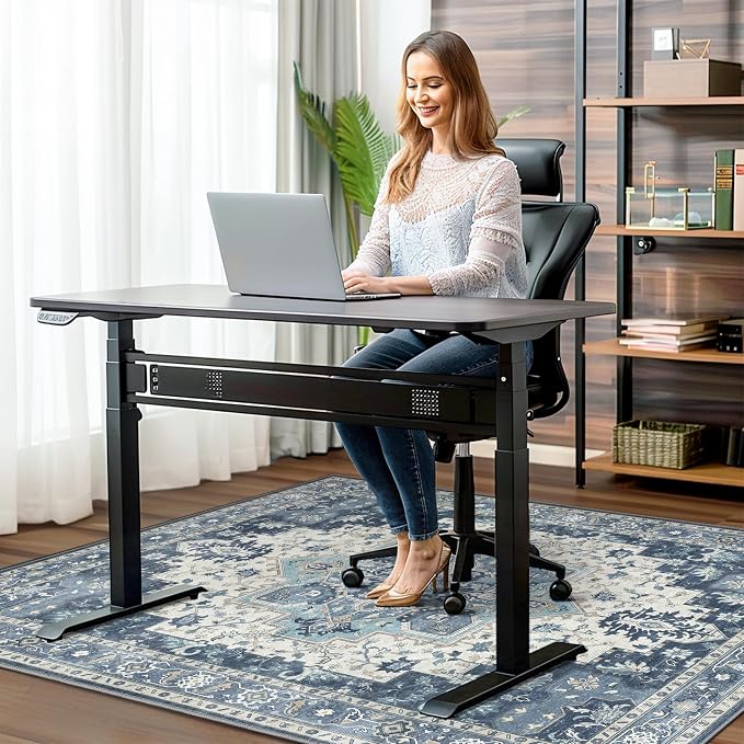 36"x60" Office Chair Mat for Hardwood Tile Floor, Under Desk Carpet Protector for Rolling Computer Chair Mat, Machine Washable Area Rug, Anti-Slip 1/5" Thick Low Pile Thin Vinyl Floor Mat, Navy