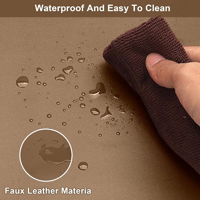 Leather Desk Mat,1.8mm Thick,15.75x23.6 Inch Desk Cover,Nightstand Cover,Night Stand Cover for Top,Night Stand Cover,Side Table Cover,Night Stand Mat(Mud Color+Champagne Gold,15.75x23.6)