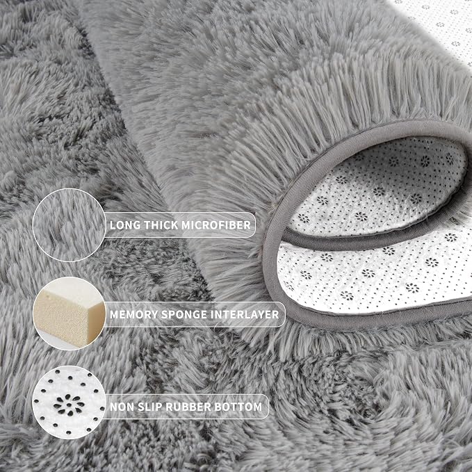 Tepook Super Soft Fluffy Rugs for Living Room, Area Rugs 8x10 for Bedroom, Modern Shaggy Rug Fuzzy Carpets for Kids, Plush Indoor Nursery Home Decor Rug with Non-Slip Bottom, Grey