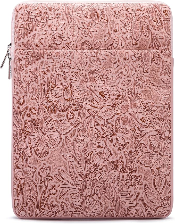Kinmac 360° Protective Vertical Laptop Sleeve Case Cover Bag (Pink Flower PU, 12.5 inch-13.3 inch)