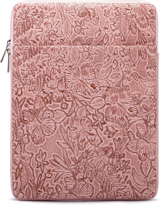 Kinmac 360° Protective Vertical Laptop Sleeve Case Cover Bag (Pink Flower PU, 15 inch-15.6 inch)