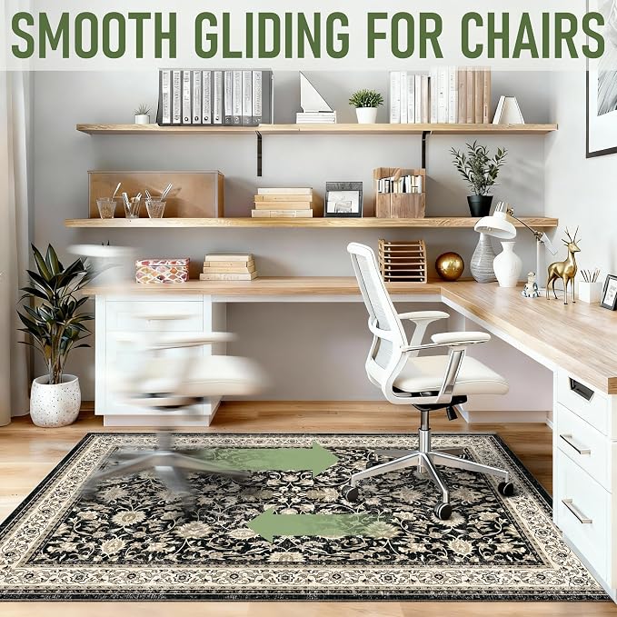 36"x48" Office Chair Mat for Hardwood, Under Desk Chair Mat for Home Office, Anti-Slip Office Rugs for Rolling Chairs, Floor Protector Washable Rugs Charcoal