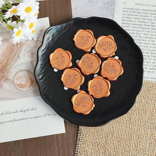 50 Pcs Orange Rose Style Wax Seal Stickers, Self Adhesive Wax Seal for Wedding Invitation, Easy Use Good Adhesion, Orange Rose Envelope Stickers Perfect for Invitation, Vellum Jackets, Menu