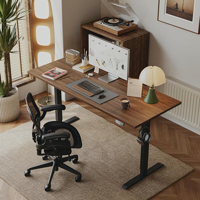 Agilestic Electric Standing Desk, 63 x 24 Inches Height Adjustable Desk, Sit Stand up Desk for Work Office Home, Splice Board, Dark Walnut