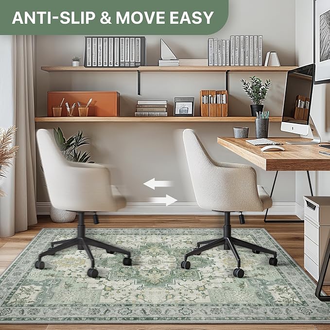 36"x48" Office Chair Mat for Hardwood Tile Floor, Under Desk Carpet Protector for Rolling Computer Chair Mat, Machine Washable Area Rug, Anti-Slip 1/5" Thick Low Pile Thin Vinyl Floor Mat, Green
