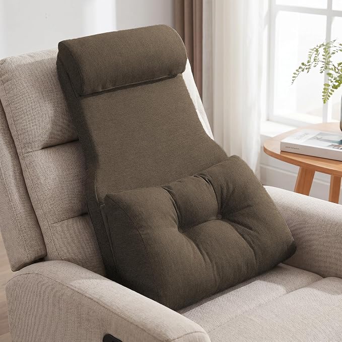 Shinnwa Adjustable Lumbar Support Pillow for Recliner with Headrest | Self-gripping fabric,Shredded Memory Foam filling,Back Support Pillow with Headrest, Lower Back Pillow for Chair and Couch