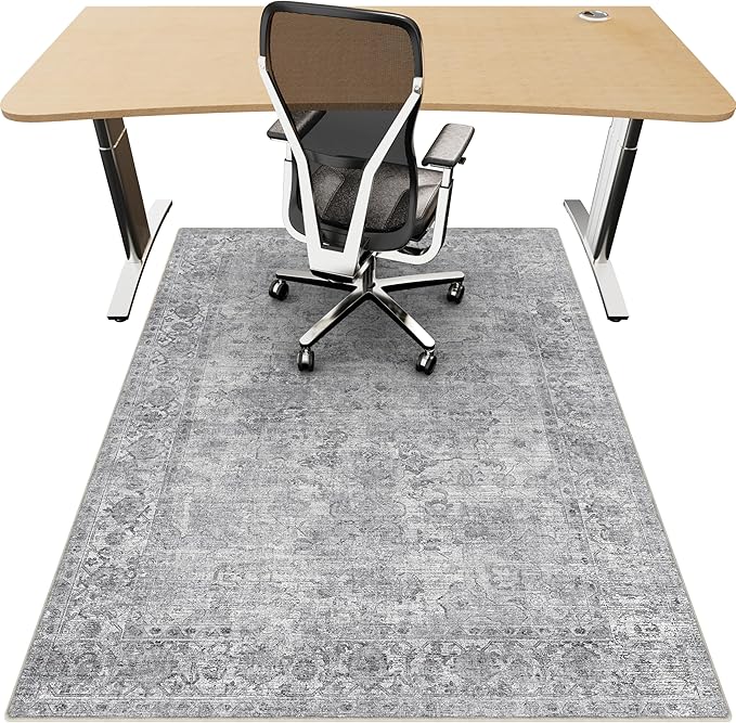 Office Chair Mat for Hardwood Floor, 36"x48" Desk Chair Mat for Home Office, Non-Slip Desk Rug, Under Desk Mat for Rolling Chair,Washable Rugs for Gaming Chairs-Light Grey