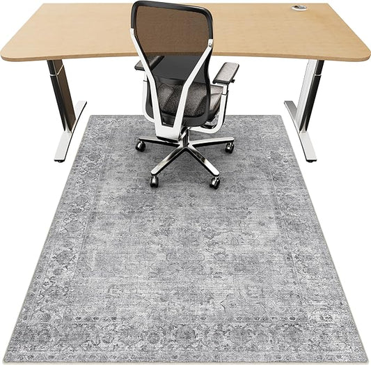 Office Chair Mat for Hardwood Floor, 36"x48" Desk Chair Mat for Home Office, Non-Slip Desk Rug, Under Desk Mat for Rolling Chair,Washable Rugs for Gaming Chairs-Light Grey