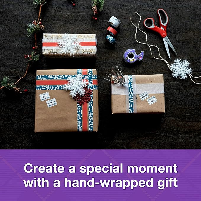 Scotch Gift Wrap Tape Kit, Wrapping/Art Supplies Set with Gift-Wrap and Cute Washi Tape, to/from Labels, and Sharp Scissors for Gift Wrapping, Scrapbooking, and Journaling